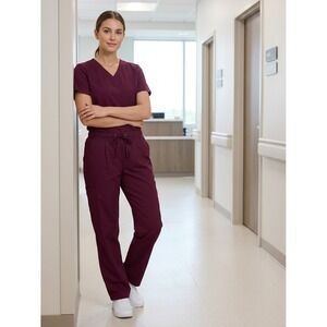 Pandamed Scrubs Women Burgundy Cargo Scrub Pants Medium Wine Maroon Drawstring